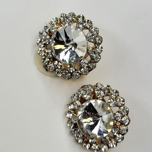 Vintage Crystal Clip On Earrings, 22mm Clear Crystal ClipOns Earrings - Picture 1 of 3